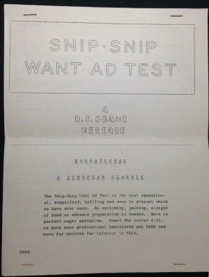 U.F.
              Grant: Snip Snip Want-Ad Test