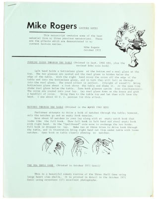 Mike Rogers: Lecture Notes 1972