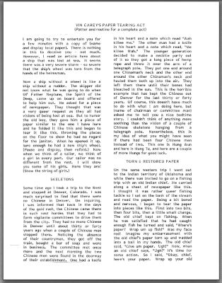 Vin Carey's Paper Tearing Act